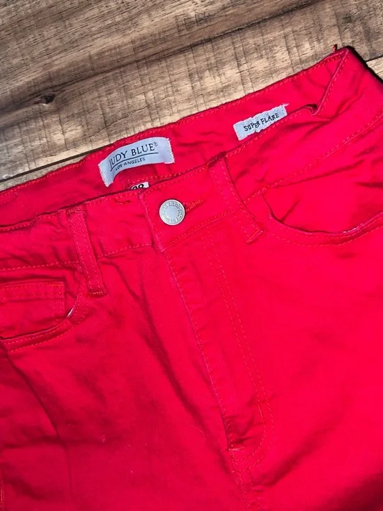 Judy Blue Red Flare Wide Leg Jeans - Picture 2 of 8